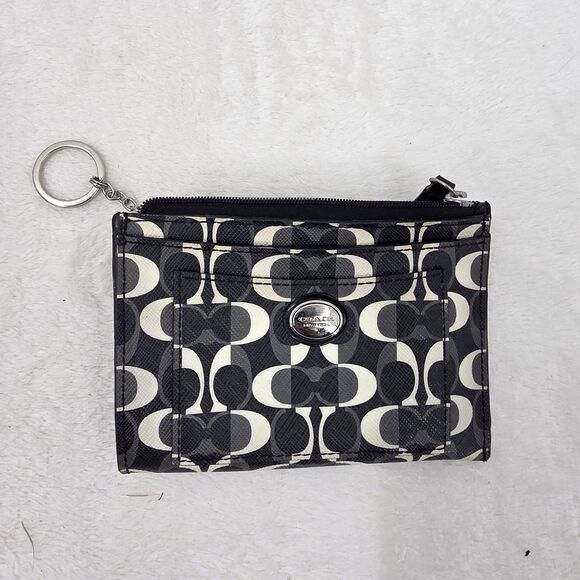 COACH Peyton Dream C Medium Skinny Wallet Black & White w/Key Ring F50525 - Picture 1 of 5